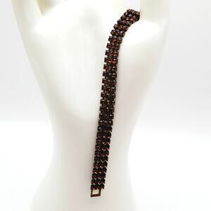 Vintage Topaz Rhinestone 6 3/4 Inch Bronze Tone Bracelet